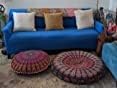 Indian Mandala Large Floor Pillow Home Car Bed Sofa Decor Cotton Floor Cushion Bohemian Meditation Pillow Case Ottoman Pouf Cover 35 x 35 Round Pouf, Decorative Mandala Pillow Sham