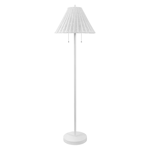 JONATHAN Y 61" White 2-Light Coastal Bohemian LED Floor Lamp for Living Room, Brown Rattan Shade, Mid-Century Modern Tall Standing Lamp, Pull-Chain, LED Bulbs Included (JYL3092B) - color: White