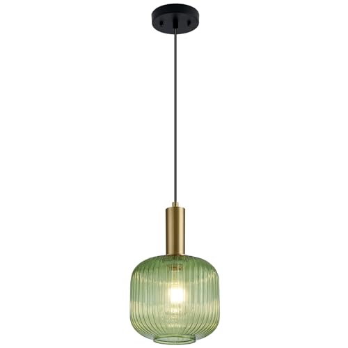8 Inch Green Glass Pendant Lights Small Modern Chandelier Pendant Lighting Mid Century Hanging Lights Adjustable Kitchen Island Light for Dining Room Bedroom Hallway - color: 8 Inch Green