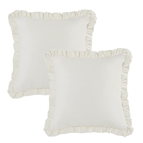 GIGIZAZA Velvet Cream 22x22 Pillow Covers, Set of 2 Decorative Ruffle Ivory Cushoin Pillow Covers for Sofa Couch - color: Ivory, size: 22" x 22" (Pack of 2)