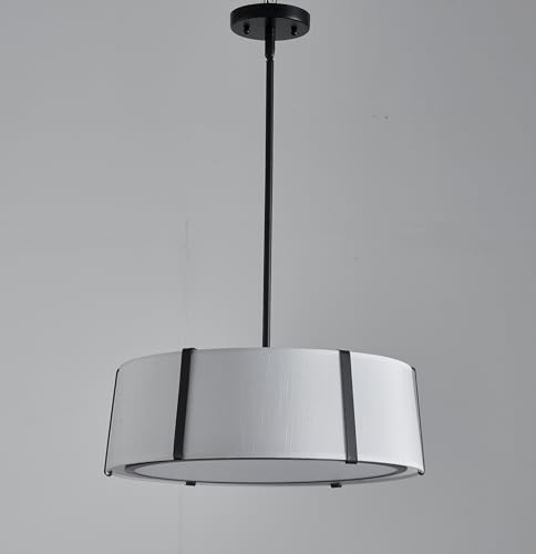 Shrine Lighting Drum Pendant Light, Modern Style, Drum Chandeliers for Dining Room, D18'' x H6'', Adjustable Chains 39'', E12*4 Sockets, White Lampshade & Black Finish - color: Black D18''