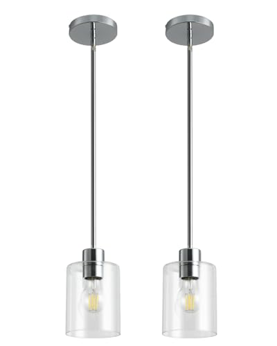 Chrome Pendant Lights Kitchen Island - Clear Glass Pendant Light Fixture Multiple Stems Rods 3 Units 12 Inch 3 Units 4 Inch (2 Pack Chrome Downrod) - color: Chrome 2PK