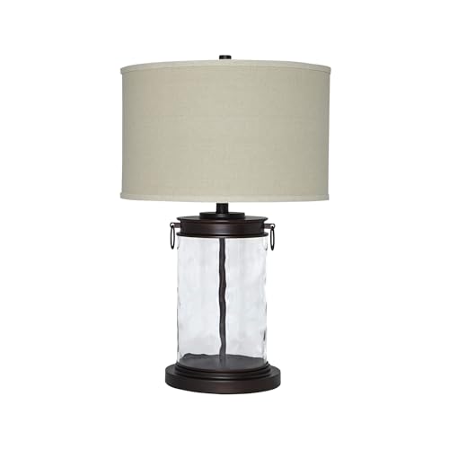 Signature Design by Ashley Tailynn Modern 25.25" Glass Table Lamp with Hardback Shade, Clear - color: Taupe With Clear