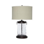 Signature Design by Ashley Tailynn Modern 25.25" Glass Table Lamp with Hardback Shade, Clear - color: Taupe With Clear
