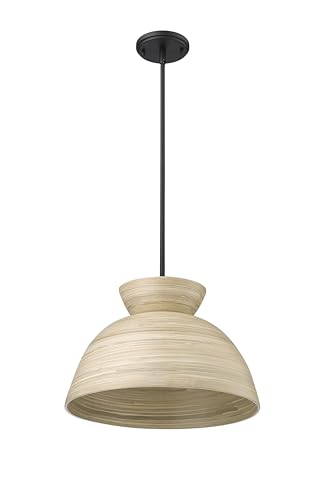 ML Lighting | Jaycen Collection | 48001-MB | 1 Light Pendant in Matte Black Finish with Nature Bamboo Nature Shade | Perfect for Kitchens, Dining Rooms, Living Rooms, Entryways, Hallways - color: Matte Black