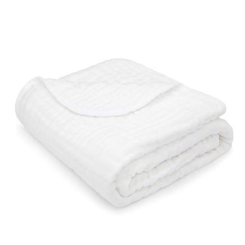 Comfy Cubs Muslin Baby Blanket - Soft, Lightweight, 6-Layer Cotton Swaddle Blankets for Newborns, Infants & Toddlers - 40" x 40" Large, Breathable & Versatile for Sleeping & Tummy Time - White - color: White, size: Baby - 40" X 40"