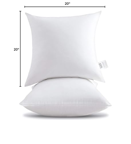 HITO 20x20 Pillow Inserts (Set of 2) - Down Alternative 100% Cotton Cover Decorative Square Throw Pillows White for Couch Bed Sofa - size: 20x20 Inch (Pack of 2)