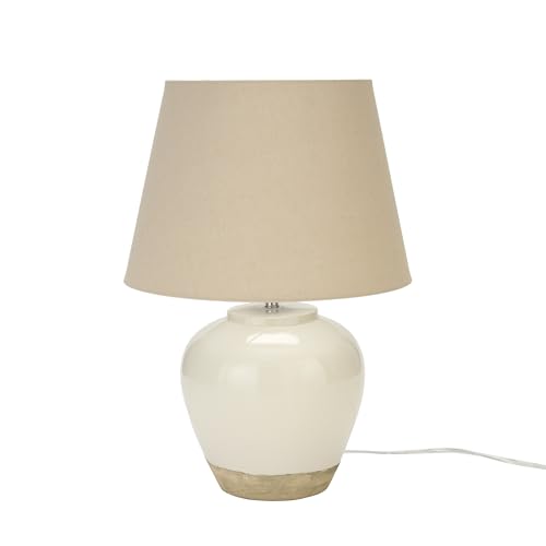 Nourison Home 20" Two-Tone White and Tan Glossy Ceramic Table Lamp, Bedside Nightstand Lamp with Warm Beige Shade for Bedroom, Living Room, Entryway - color: White/Tan