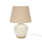 Nourison Home 20" Two-Tone White and Tan Glossy Ceramic Table Lamp, Bedside Nightstand Lamp with Warm Beige Shade for Bedroom, Living Room, Entryway - color: White/Tan