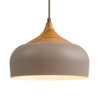 ELYONA 12 Inch Japandi Pendant Light, Farmhouse Pendant Light Fixture with Faux Pine Wood Grain Metal Shade, Adjustable Hanging Light for Kitchen Island Dining Room Bedroom Sloped Ceiling, Dark Brown - color: Dark Brown