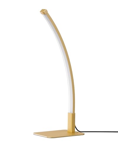 EDISHINE Curved LED Table Lamp, Modern Bedside Lamp with 3 Color Temperature & Stepless Dimming, Aluminum & Iron, Nightstand Lamp for Bedroom, Living Room, Gold - color: Gold
