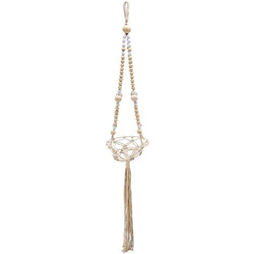 Primitives by Kathy Boho Style Wood Beaded Macrame Details Plant Hanger