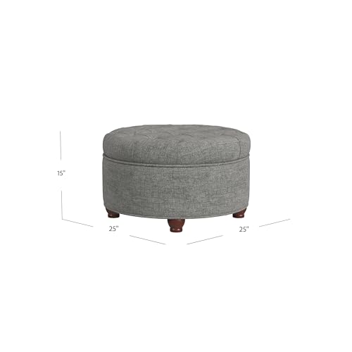 HomePop 25" Button Tufted Round Storage Ottoman - Gray Woven - color: Gray Woven