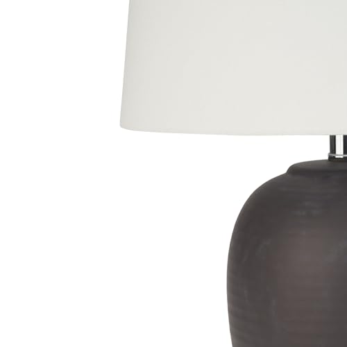 Nourison Home 23" Dark Purple Distressed Ceramic Pot Table Lamp for Bedroom, Living Room, Dining, Office, with White Shade - color: Dark Purple, size: 1 Lamp - Drum Shade