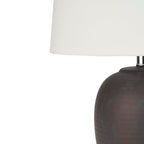 Nourison Home 23" Dark Purple Distressed Ceramic Pot Table Lamp for Bedroom, Living Room, Dining, Office, with White Shade - color: Dark Purple, size: 1 Lamp - Drum Shade