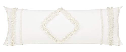 Bohemian Boho Chic Ivory Macrame Tufted Tassel Accent Decorative Couch Long Throw Zipper Body Pillow Cover Case 54x20 Solid Cream Textured Minimalist Off White Cotton Fringe Farmhouse Indie Room Decor - color: Ivory Diamond Tuft