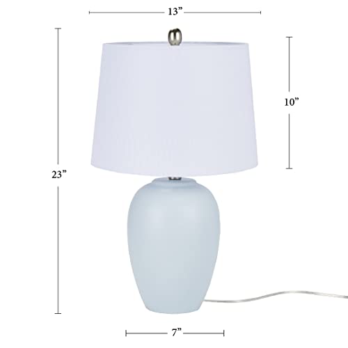 Nourison Home 23" Coastal Blue Ceramic Pot Table Lamp for Bedroom, Living Room, Dining Entryway, with White Shade - color: Light Blue, size: 1 Lamp - Drum Shade