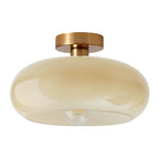 Brass Flush Mount Ceiling Light Mid Century Modern Ceiling Light fixtures Brushed Gold Milk Yellow Glass Semi Flush Mount Ceiling Light Farmhouse Hallway Dining Room Ceiling Lamp - color: Flush- Milk yellow