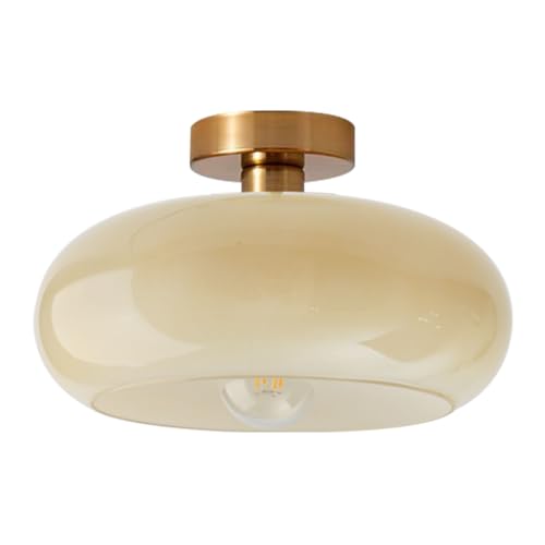 Brass Flush Mount Ceiling Light Mid Century Modern Ceiling Light fixtures Brushed Gold Milk Yellow Glass Semi Flush Mount Ceiling Light Farmhouse Hallway Dining Room Ceiling Lamp - color: Flush- Milk yellow