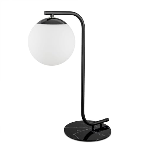 HarvestLand Midnight Sphere 20” Bedside Lamp – Globe Table Lamp & Modern Table Lamps for Living Room, Nightstand Lamp, Side Table Lamp for Bedroom & Office, Marble Base Glass Shade - style: Midnight Sphere 20” Globe
