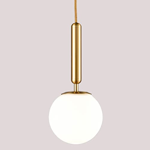 DIRYZON EUL Mid Century Modern Globe Pendant Light Opal Glass Hanging Light Fixture Gold Finish - color: Gold, size: 6 Inch-Hardwired