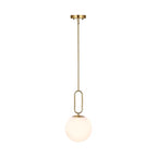 Modern Gold Globe Pendant Light White Globe Glass Shade Brushed Brass Finished Adjustable Rods Hanging Light Fixtures for Kitchen Island Living Room - color: Gold 1 Pack-Adjustable Rods