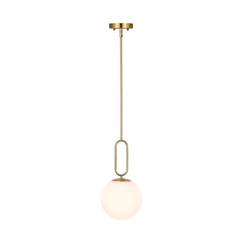 Modern Gold Globe Pendant Light White Globe Glass Shade Brushed Brass Finished Adjustable Rods Hanging Light Fixtures for Kitchen Island Living Room - color: Gold 1 Pack-Adjustable Rods