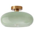 Mid Century Ceiling Light Fixture - Milk Glass Shade, Gold Modern Flush Mount Lamp for Hallway, Dining Room, Kitchen - color: Flush-Milk Green
