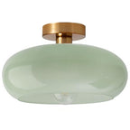 Mid Century Ceiling Light Fixture - Milk Glass Shade, Gold Modern Flush Mount Lamp for Hallway, Dining Room, Kitchen - color: Flush-Milk Green