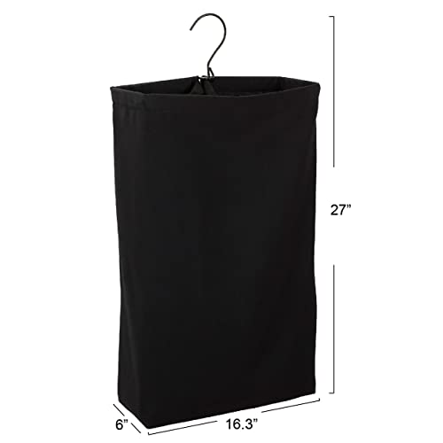 Household Essentials Door Hanging Laundry Bag in Washable Canvas with Loop Handle, Black - color: Black