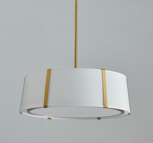 Shrine Lighting Drum Chandeliers, Modern Style, Drum Pendant Light for Living Space, D18'' x H6'', Adjustable Chains 39.4'', E12*4 Sockets, White Lampshade & Brass Finish - color: Brass D18''