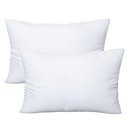OKBA Throw Pillows Insert Set of 2, with 100% Cotton Cover, Bed and Couch - Indoor Hotel Decorative Pillows, 12x20 in White Pillows Inserts - size: 12x20 Inch (Pack of 2)