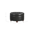 HomePop 25" Button Tufted Round Storage Ottoman - Black Faux Leather - color: Black Faux Leather