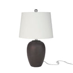 Nourison Home 23" Dark Purple Distressed Ceramic Pot Table Lamp for Bedroom, Living Room, Dining, Office, with White Shade - color: Dark Purple, size: 1 Lamp - Drum Shade