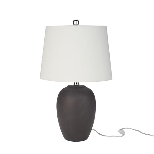 Nourison Home 23" Dark Purple Distressed Ceramic Pot Table Lamp for Bedroom, Living Room, Dining, Office, with White Shade - color: Dark Purple, size: 1 Lamp - Drum Shade