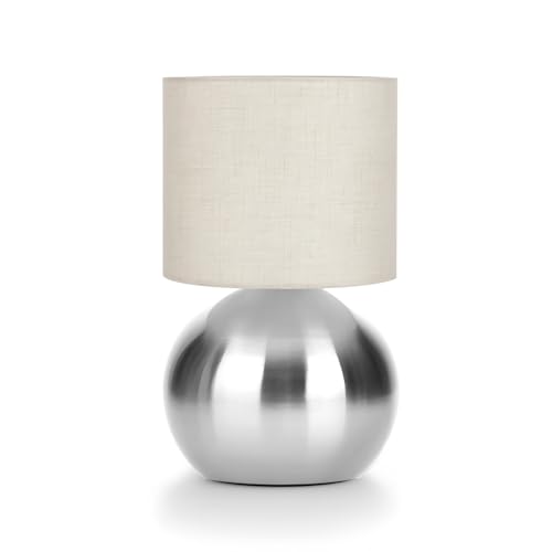 Modern Silvery Small Table Lamp with Cotton Linen Shade, 6.2×6.2×10.4 inch LED Desk Light, One-Button Switch for Bedroom, Living Room, Nightstand, Includes Warm Light Bulb - color: Silvery, size: Pack of 1