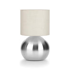 Modern Silvery Small Table Lamp with Cotton Linen Shade, 6.2×6.2×10.4 inch LED Desk Light, One-Button Switch for Bedroom, Living Room, Nightstand, Includes Warm Light Bulb - color: Silvery, size: Pack of 1