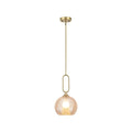 Amber Glass Pendant Light Modern Globe Pendant Lighting Nordic Ribbed Gold Ceiling Hanging Chandelier with Brushed Brass Adjustable Rods Dining Room Kitchen Island Light Fixture - color: Gold-Amber