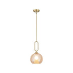 Amber Glass Pendant Light Modern Globe Pendant Lighting Nordic Ribbed Gold Ceiling Hanging Chandelier with Brushed Brass Adjustable Rods Dining Room Kitchen Island Light Fixture - color: Gold-Amber