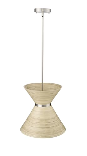 ML Lighting | Jaycen Collection | 47001-BN | 1 Light Pendant in Brushed Nickel Finish with Nature Bamboo Nature Shade | Perfect for Kitchens, Dining Rooms, Living Rooms, Entryways, Hallways - color: Brushed Nickel