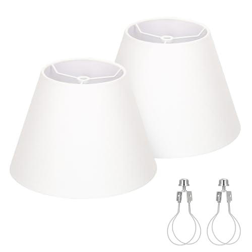 Small Lamp Shades Set of 2, 5.5" Top x 10" Bottom x 6.6" High, Small White Lamp Shades for Table Lamps, Fabric Lampshade Replacement for Bedside Lamp, Wall Sconces, Spider, Clip on Adapters Included - color: White