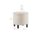 BELLEZE Modern Button Tufted Accent Storage Ottoman, Small Upholstered Circle Pouf Footstool with Lift Top, for Bedroom, Living Room or Vanity, 17-3/4" Round - Lexington (Beige) - color: Beige