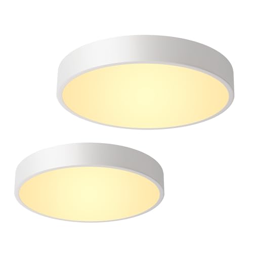 Dimmable Ceiling Light Fixture, 12 inch Flush Mount Light Fixture, LED Ceiling Lights Bedroom, Kitchen, Entryway, Super Bright 2700 Lumens 300W Equivalent 5CCT(2700k-5000k) 2 Pack White - color: White-2Pack