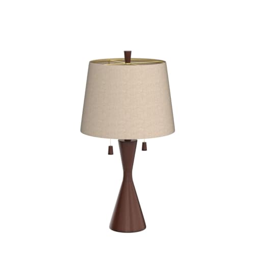 360 Lighting Omar Mid Century Modern Chic Style Table Lamps 28.75" Tall Set of 2 Warm Brown Wood Oatmeal Tapered Drum Shade Decor for Living Room Bedroom House Bedside Nightstand Home - color: Two Set