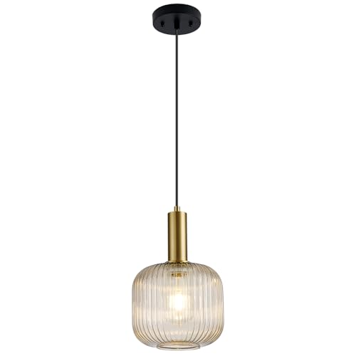 8 Inch Amber Glass Pendant Lights Small Modern Chandelier Pendant Lighting Mid Century Hanging Lights Adjustable Kitchen Island Light for Dining Room Bedroom Hallway - color: 8 Inch Amber