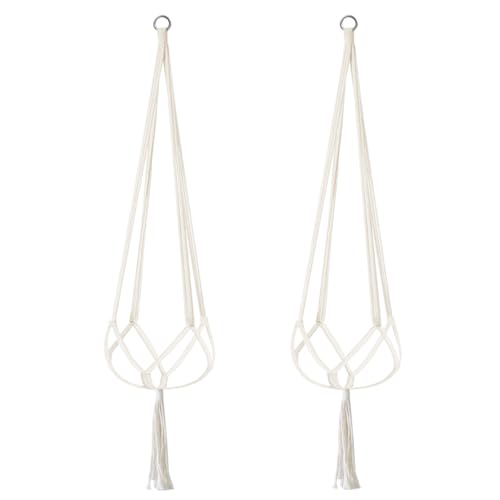 2 Pack Macrame Plant Hanger 47 Inches,Indoor Plant Hanger with Tassel for Boho Home Decor, Hanging Plant Holder with 2 Hooks (Ivory)