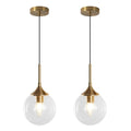 KCO Lighting Brushed Gold Kitchen Pendant Light 7” Modern Clear Glass Globe Pendant Light Brass Dining Room Light Fixture Mid Century Entryway Hanging Light Fixture (2 Pack) - color: Gold+Clear-2PC