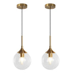 KCO Lighting Brushed Gold Kitchen Pendant Light 7” Modern Clear Glass Globe Pendant Light Brass Dining Room Light Fixture Mid Century Entryway Hanging Light Fixture (2 Pack) - color: Gold+Clear-2PC