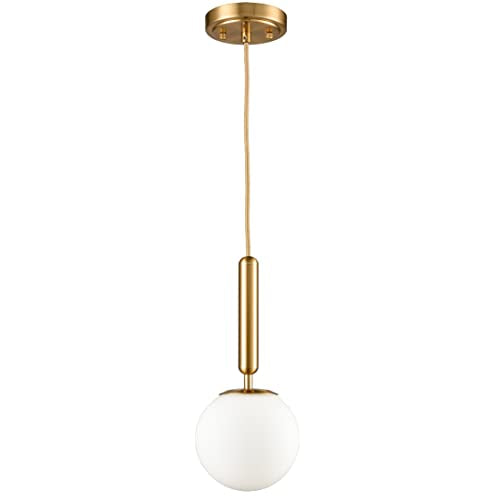 DIRYZON Brass Pendant Lights Kitchen Island Set of 2,Modern Hanging Light Fixture Globe Pendant Lighting with Milk Glass,Adjustable Height - color: Gold, size: 6 Inch-Hardwired-2 Pack