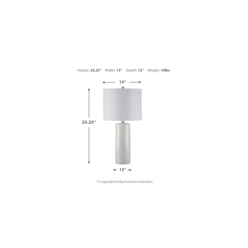 Signature Design by Ashley Steuben Textured Ceramic Table Lamp, 2 Count Lamps, 25", Solid White - color: White